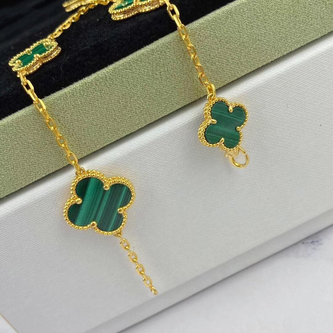 [Lumina]MAGIC CLOVER MALACHITE GOLD BRACELET 5 MOTIFS