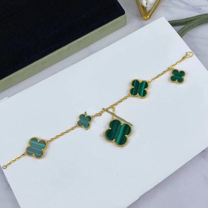 [Lumina]MAGIC CLOVER MALACHITE GOLD BRACELET 5 MOTIFS