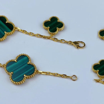 [Lumina]MAGIC CLOVER MALACHITE GOLD BRACELET 5 MOTIFS