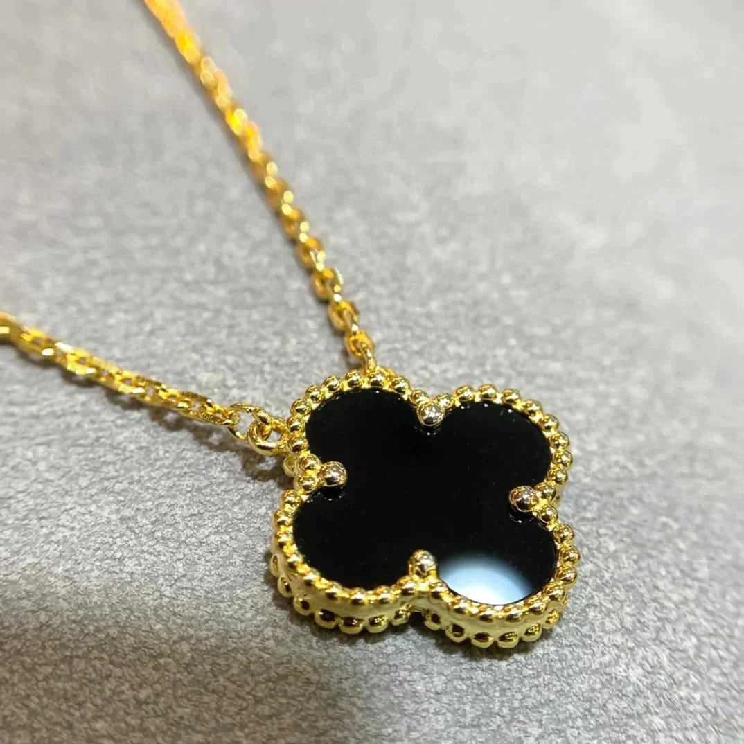 [Lumina]CLOVER 15MM BLACK ONYX SINGLE FLOWER NECKLACE