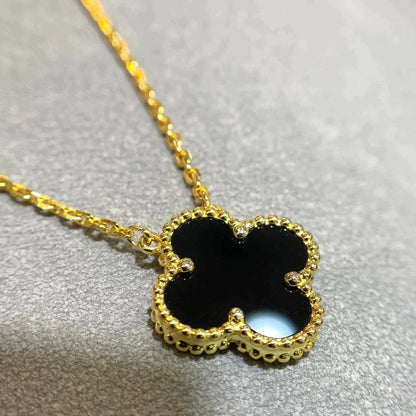 [Lumina]CLOVER 15MM BLACK ONYX SINGLE FLOWER NECKLACE