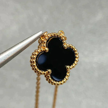 [Lumina]CLOVER 15MM BLACK ONYX SINGLE FLOWER NECKLACE