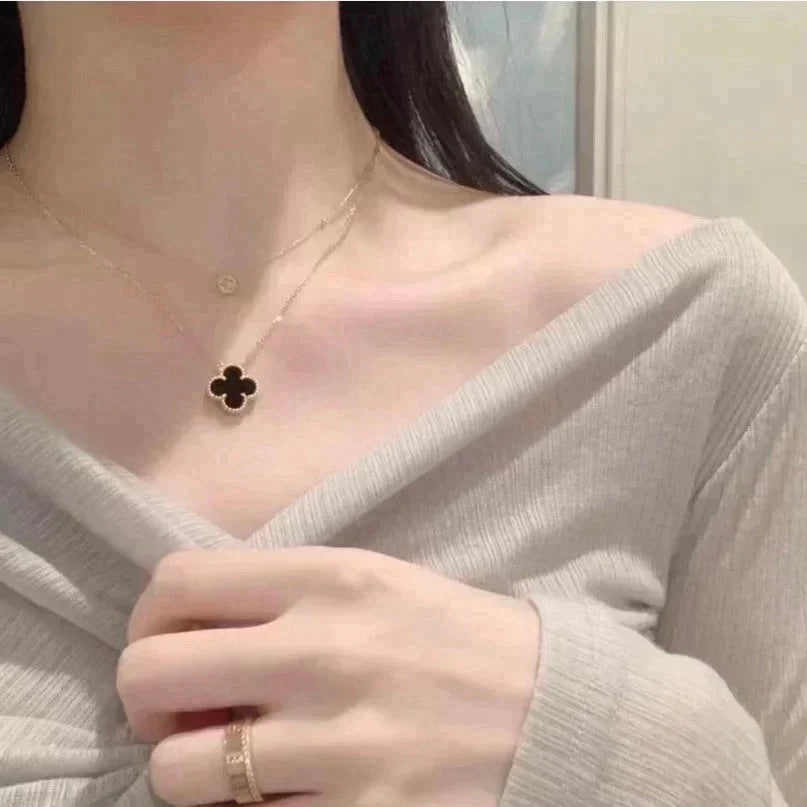 [Lumina]CLOVER 15MM BLACK ONYX SINGLE FLOWER NECKLACE