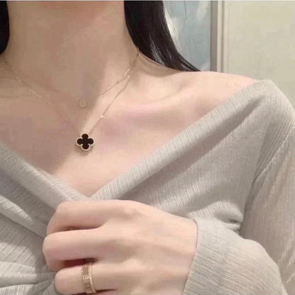 [Lumina]CLOVER 15MM BLACK ONYX SINGLE FLOWER NECKLACE