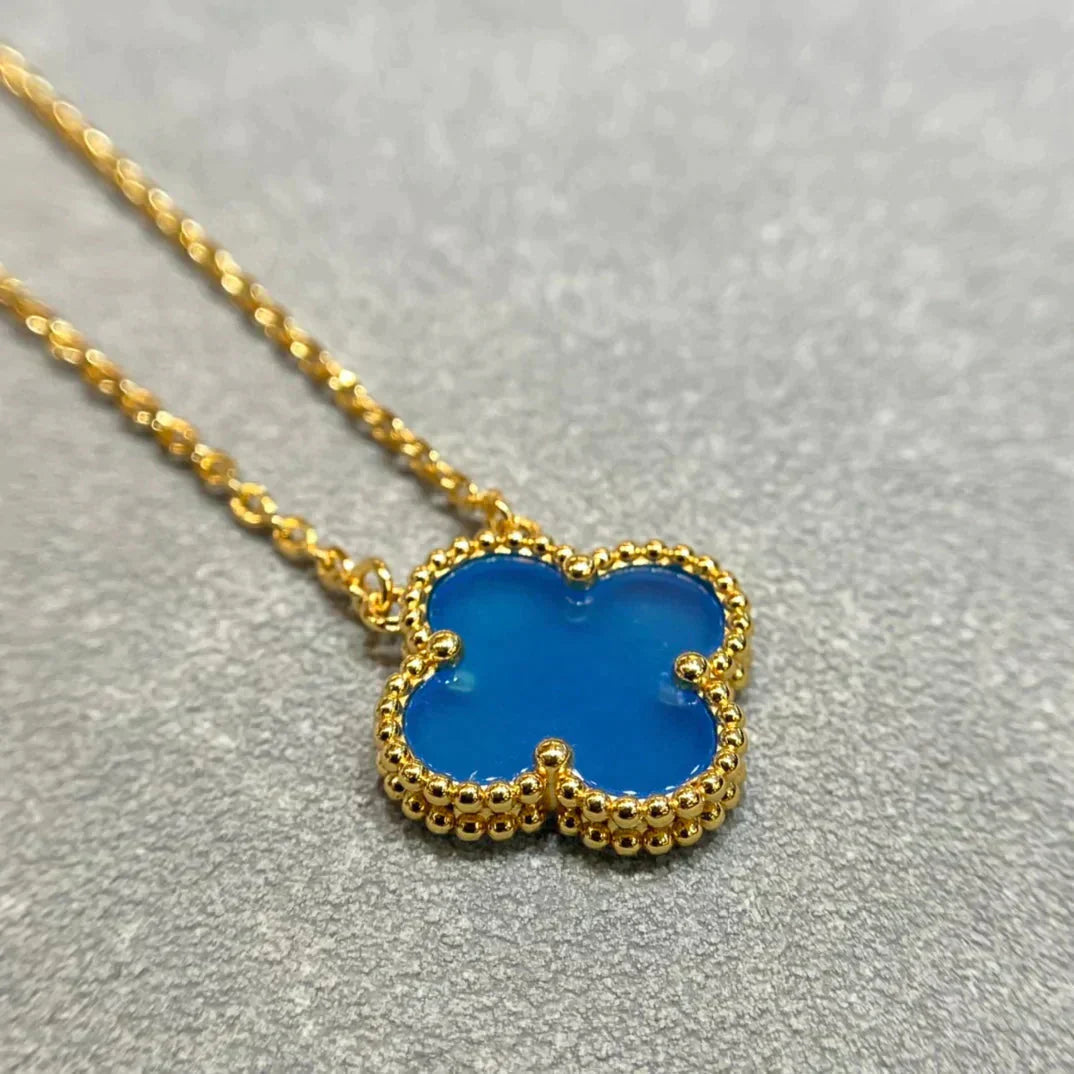 [Lumina]CLOVER 15MM BLUE AGATE NECKLACE