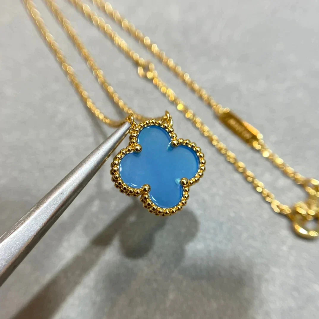 [Lumina]CLOVER 15MM BLUE AGATE NECKLACE