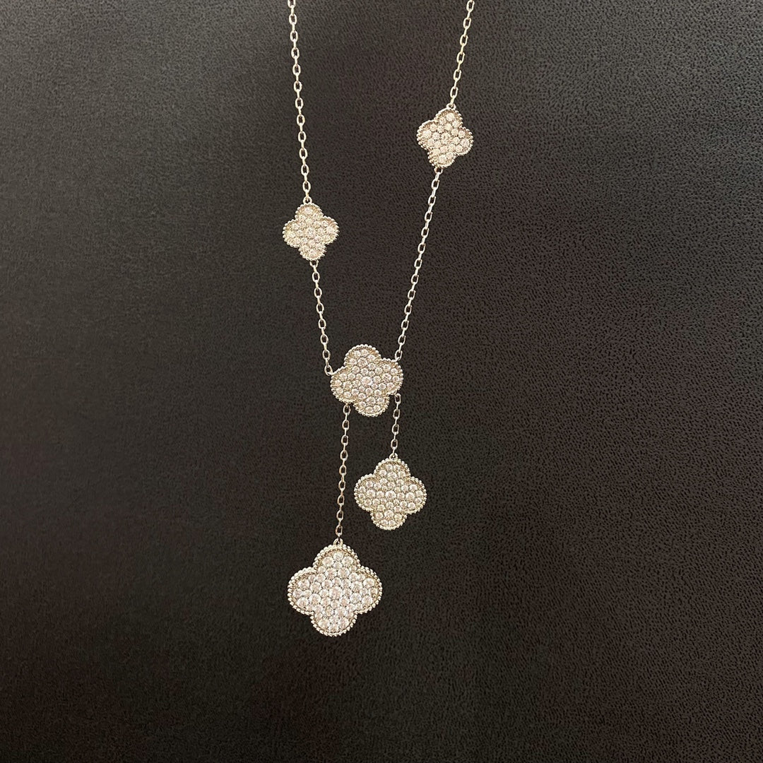 [Lumina]CLOVER 5 MOTIFS SILVER DIAMONDS NECKLACE