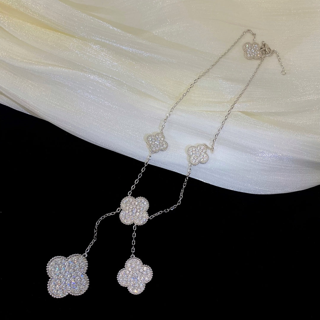 [Lumina]CLOVER 5 MOTIFS SILVER DIAMONDS NECKLACE