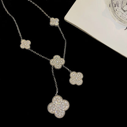 [Lumina]CLOVER 5 MOTIFS SILVER DIAMONDS NECKLACE
