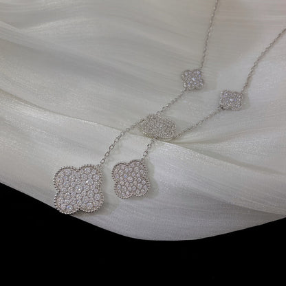 [Lumina]CLOVER 5 MOTIFS SILVER DIAMONDS NECKLACE