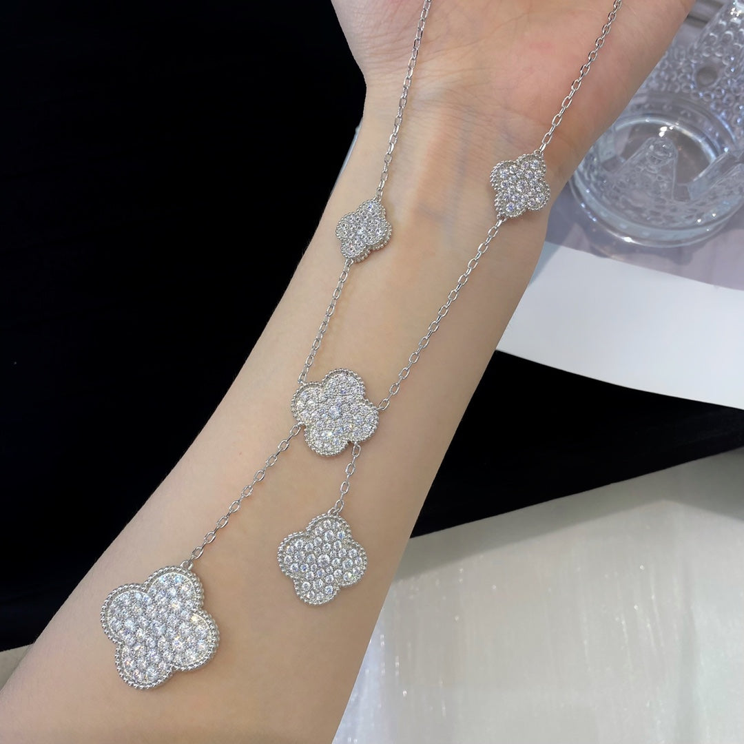 [Lumina]CLOVER 5 MOTIFS SILVER DIAMONDS NECKLACE