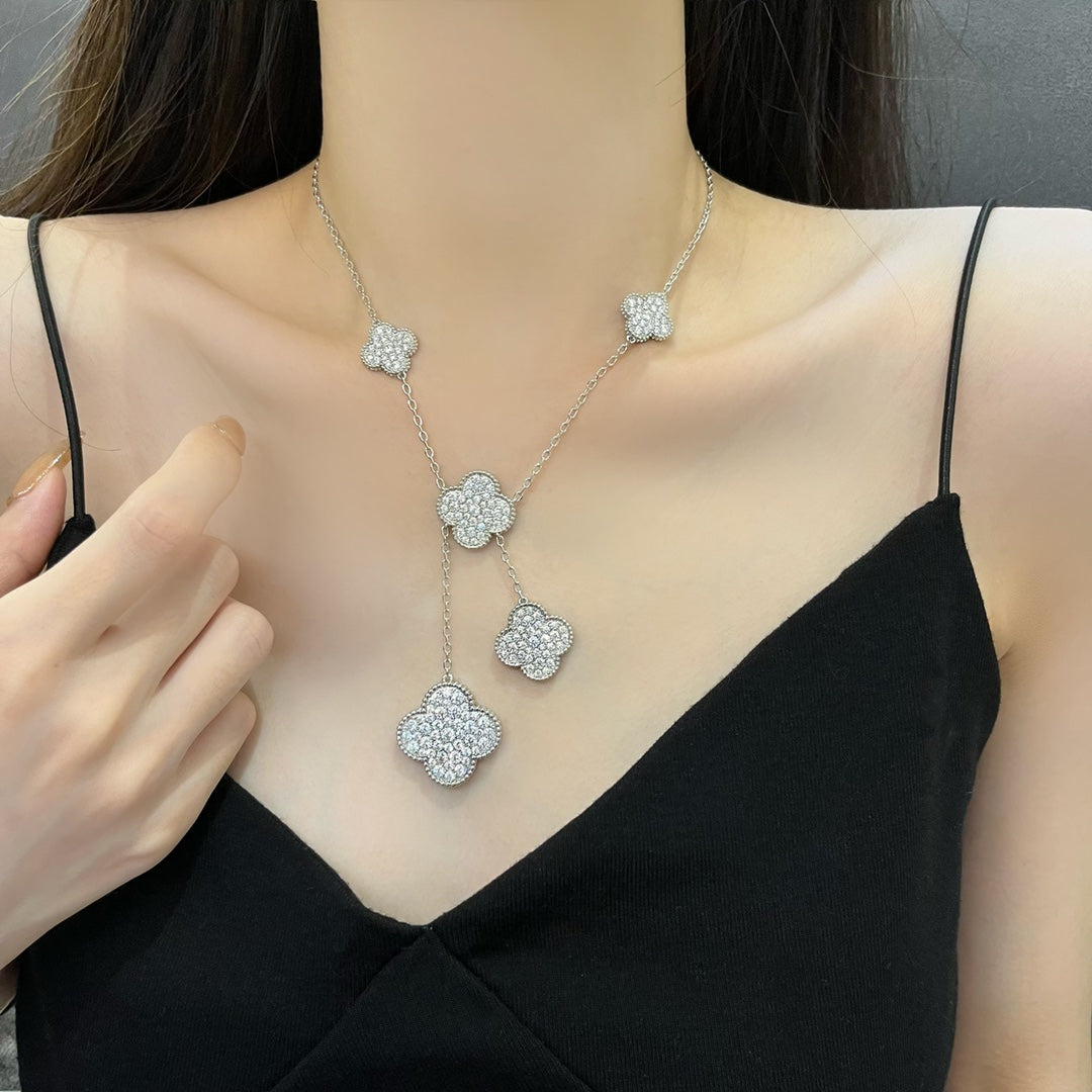 [Lumina]CLOVER 5 MOTIFS SILVER DIAMONDS NECKLACE