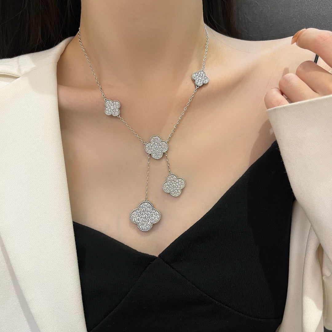 [Lumina]CLOVER 5 MOTIFS SILVER DIAMONDS NECKLACE