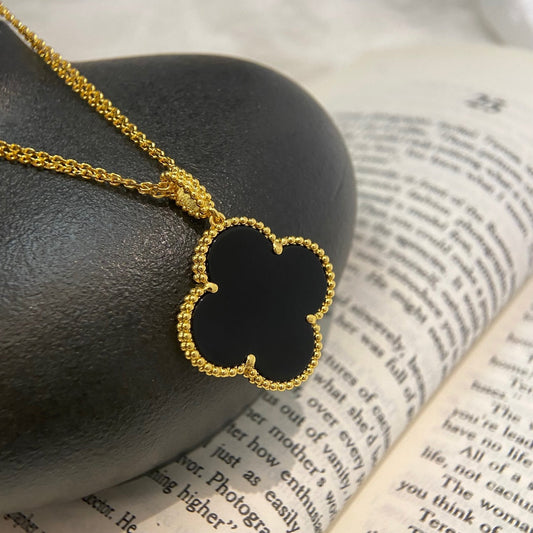 [Lumina]CLOVER 25MM NECKLACE GOLD ONYX