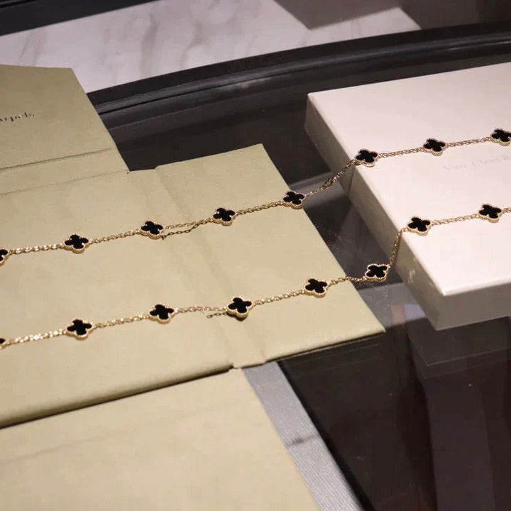 [Lumina]CLOVER 20 MOTIFS ONYX NECKLACE