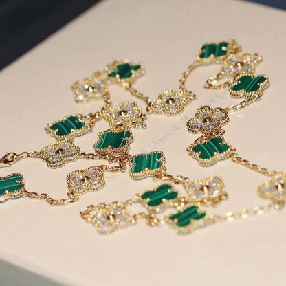 [Lumina]CLOVER 20 MOTIFS MALACHITE DIAMOND NECKLACE