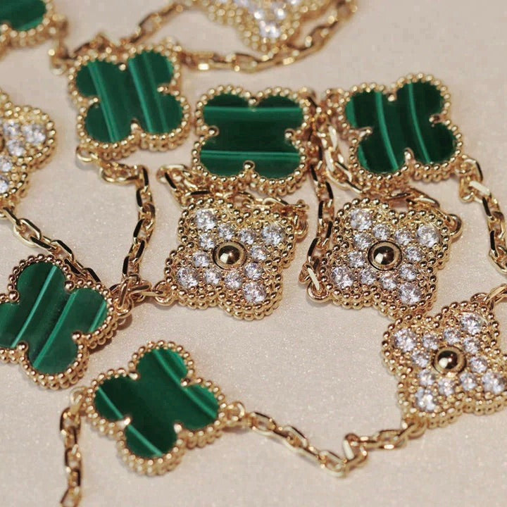 [Lumina]CLOVER 20 MOTIFS MALACHITE DIAMOND NECKLACE