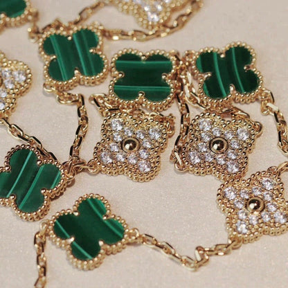 [Lumina]CLOVER 20 MOTIFS MALACHITE DIAMOND NECKLACE