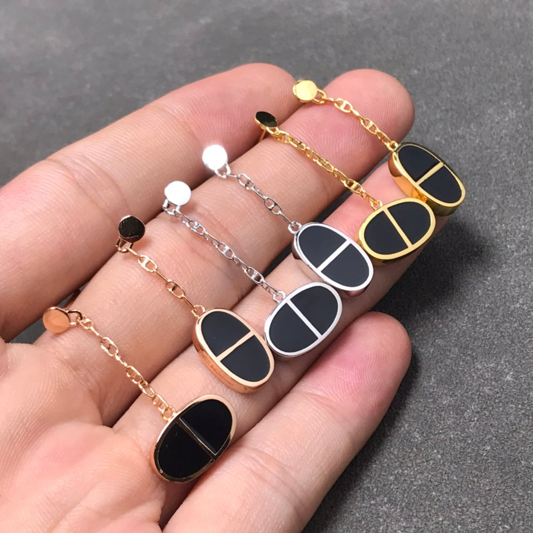 [Lumina]CHAINE VERSO BLACK CERAMIC SILVER EARRINGS