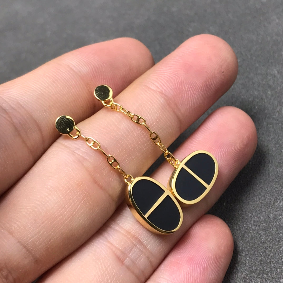 [Lumina]CHAINE VERSO BLACK CERAMIC SILVER EARRINGS