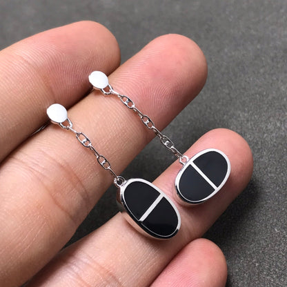 [Lumina]CHAINE VERSO BLACK CERAMIC SILVER EARRINGS