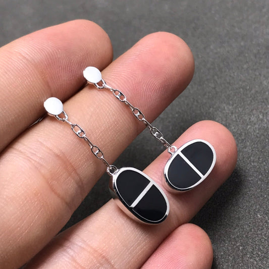 [Lumina]CHAINE VERSO BLACK CERAMIC SILVER EARRINGS