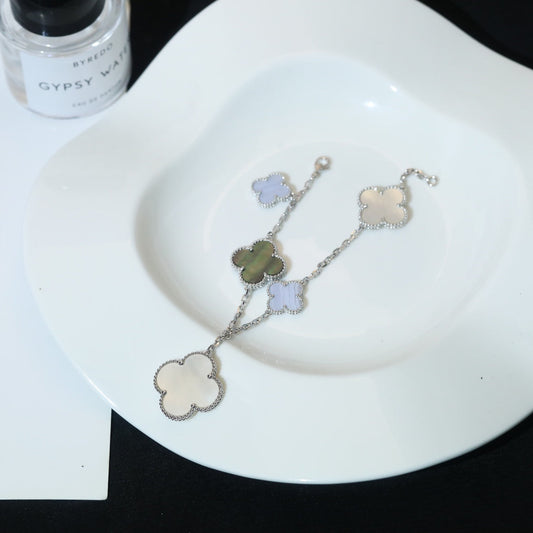 [Lumina]CLOVER BRACELET 5 MOTIFS MOP CHALCEDONY SILVER