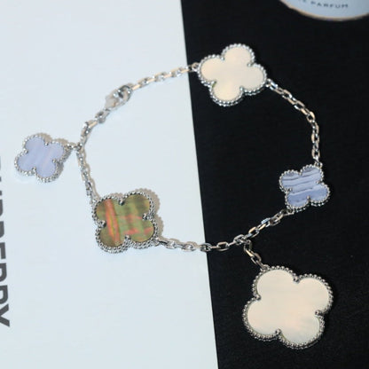 [Lumina]CLOVER BRACELET 5 MOTIFS MOP CHALCEDONY SILVER