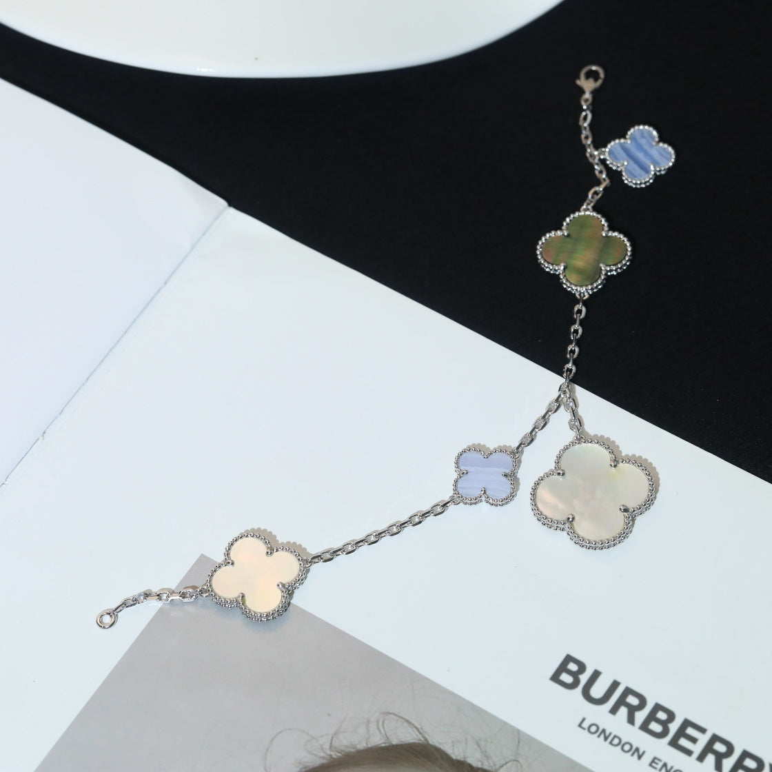 [Lumina]CLOVER BRACELET 5 MOTIFS MOP CHALCEDONY SILVER