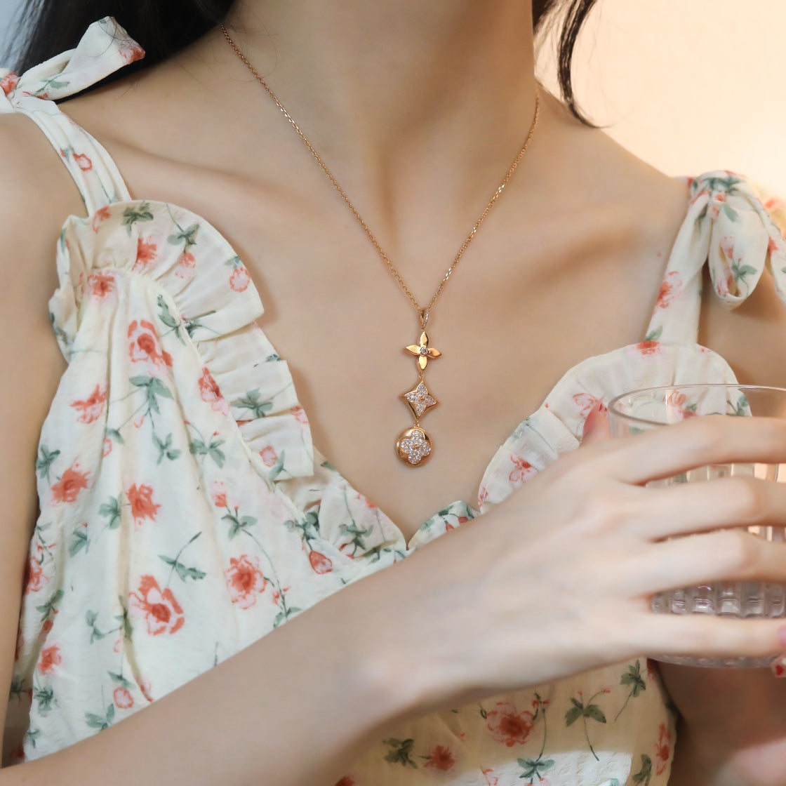 [Lumina]STAR AND SUN DIAMOND PINK GOLD NECKLACE