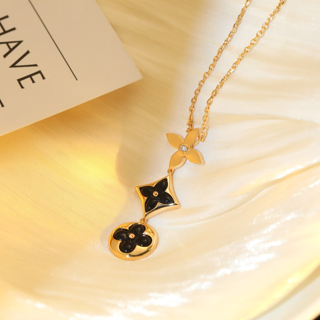 [Lumina]STAR AND SUN ONYX PINK GOLD NECKLACE