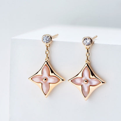[Lumina]DOUBLE STAR PINK GOLD MOP DROP EARRINGS