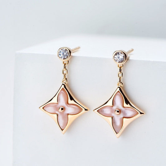 [Lumina]DOUBLE STAR PINK GOLD MOP DROP EARRINGS