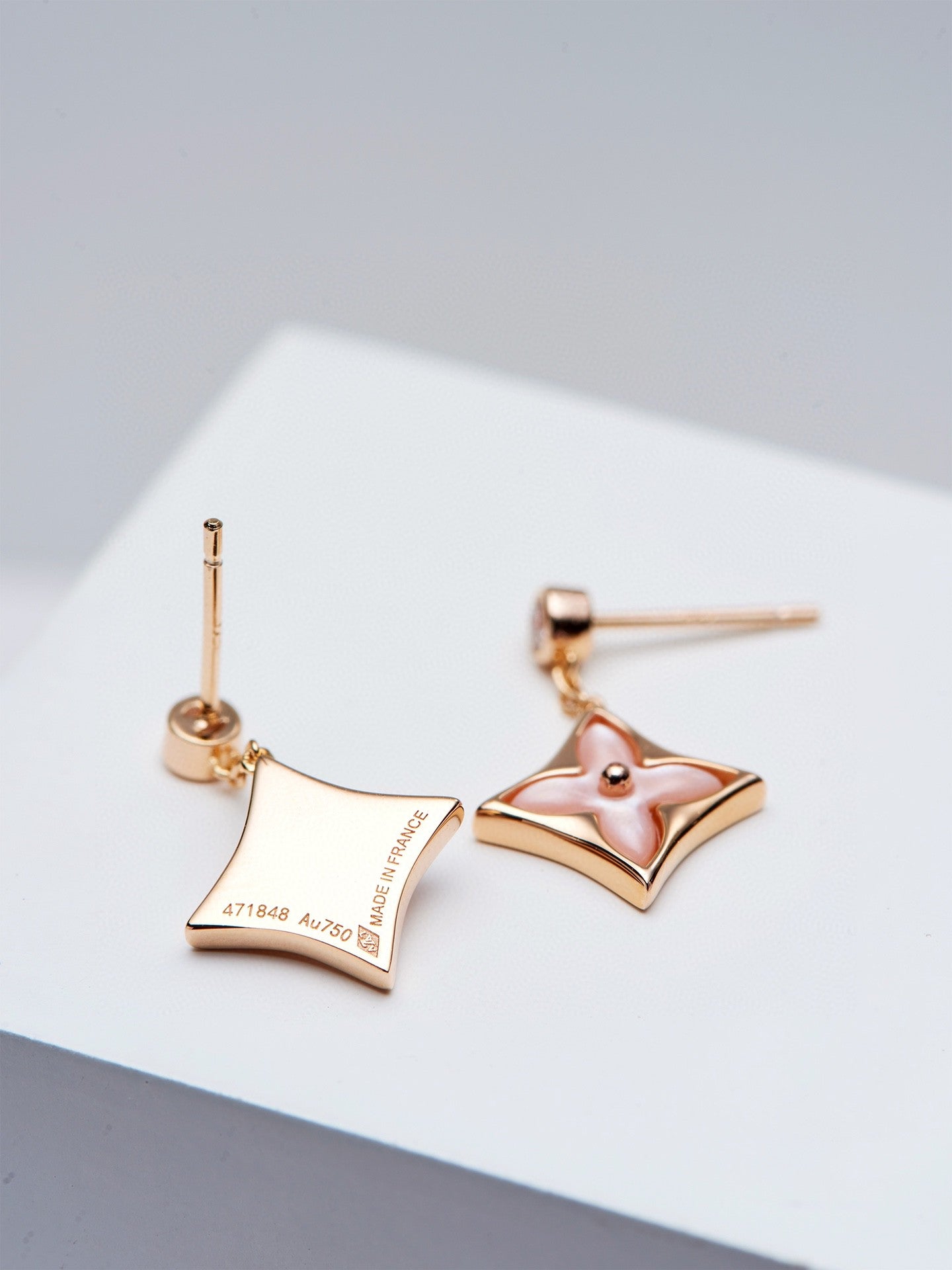 [Lumina]DOUBLE STAR PINK GOLD MOP DROP EARRINGS