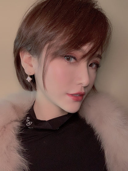 [Lumina]DOUBLE STAR PINK GOLD MOP DROP EARRINGS