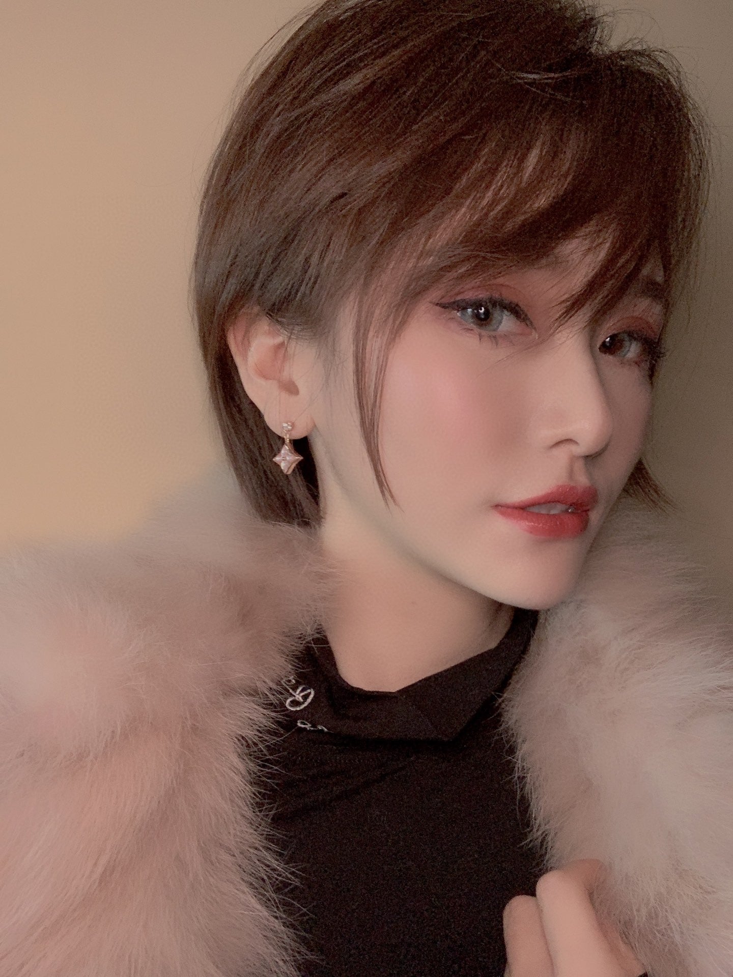[Lumina]DOUBLE STAR PINK GOLD MOP DROP EARRINGS