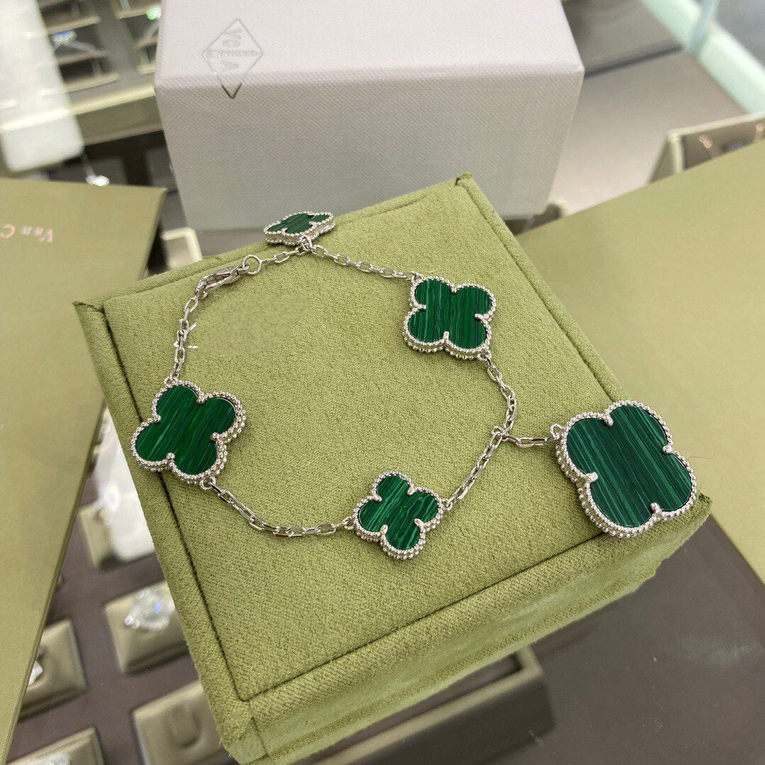 [Lumina]CLOVER 5 MOTIFS SIVLER MALACHITE BRACELET