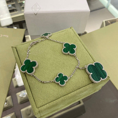 [Lumina]CLOVER 5 MOTIFS SIVLER MALACHITE BRACELET
