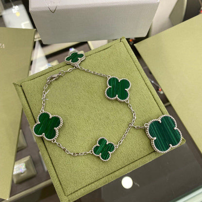 [Lumina]CLOVER 5 MOTIFS SIVLER MALACHITE BRACELET