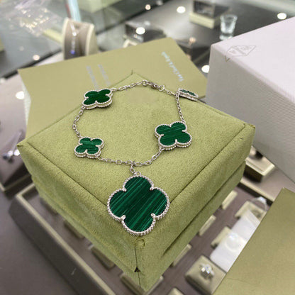 [Lumina]CLOVER 5 MOTIFS SIVLER MALACHITE BRACELET