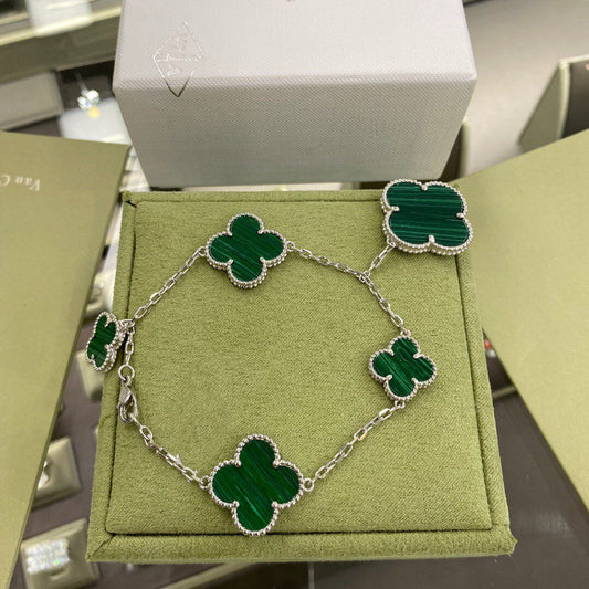 [Lumina]CLOVER 5 MOTIFS SIVLER MALACHITE BRACELET