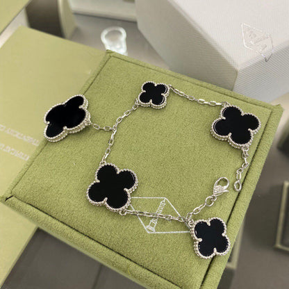 [Lumina]CLOVER 5 MOTIFS SIVLER ONYX BRACELET