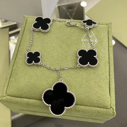 [Lumina]CLOVER 5 MOTIFS SIVLER ONYX BRACELET