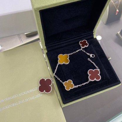 [Lumina]CLOVER 5 MOTIFS SIVLER CARNELIAN TIGER EYE BRACELET