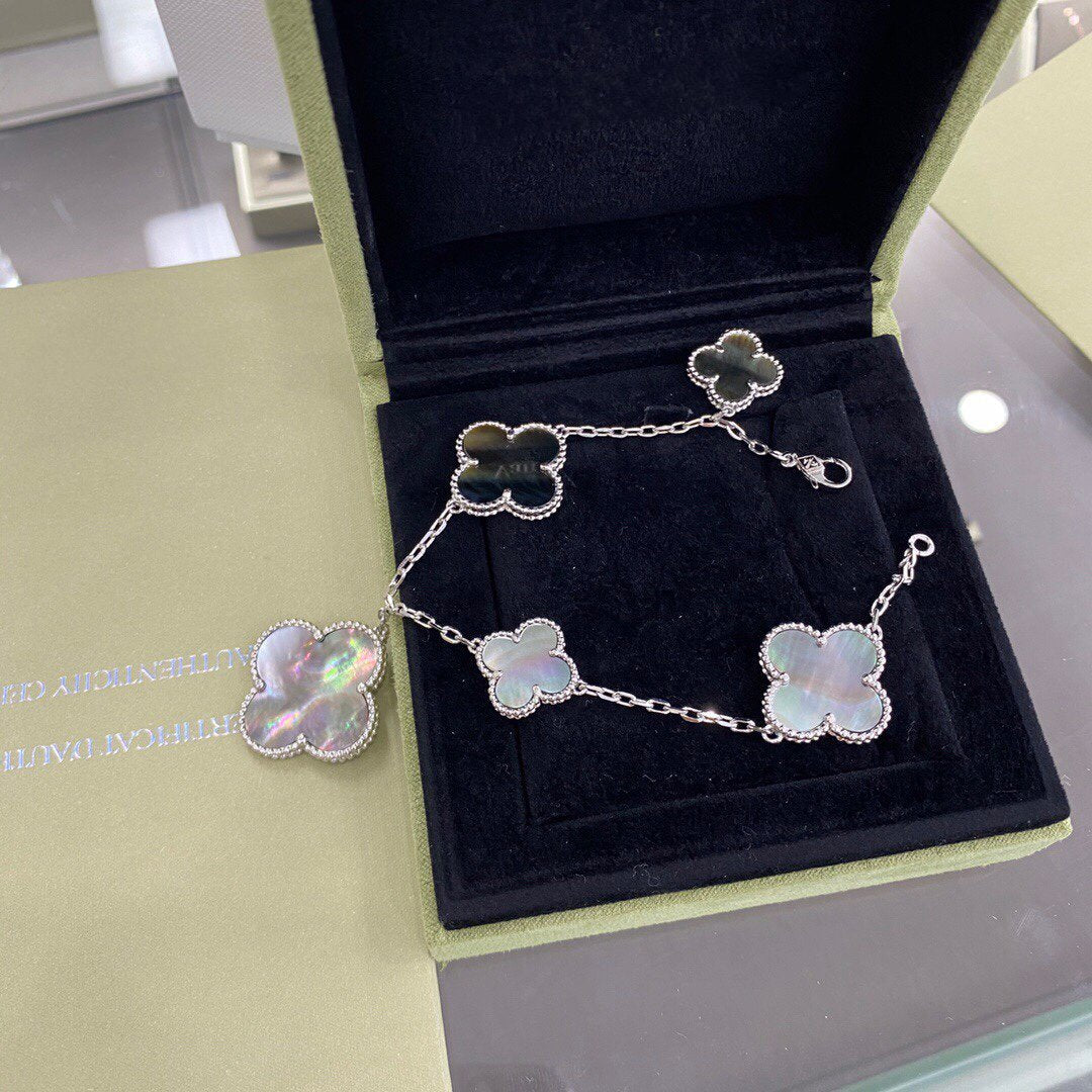 [Lumina]CLOVER 5 MOTIFS SIVLER DARK MOP BRACELET