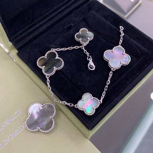 [Lumina]CLOVER 5 MOTIFS SIVLER DARK MOP BRACELET