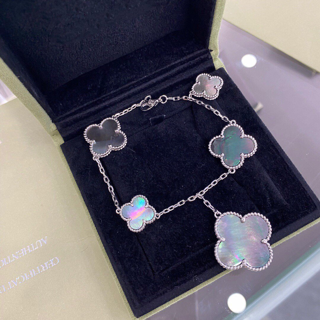 [Lumina]CLOVER 5 MOTIFS SIVLER DARK MOP BRACELET