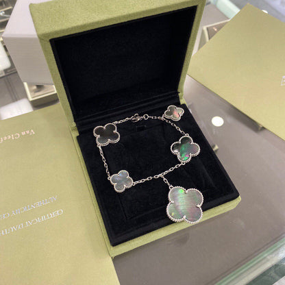 [Lumina]CLOVER 5 MOTIFS SIVLER DARK MOP BRACELET