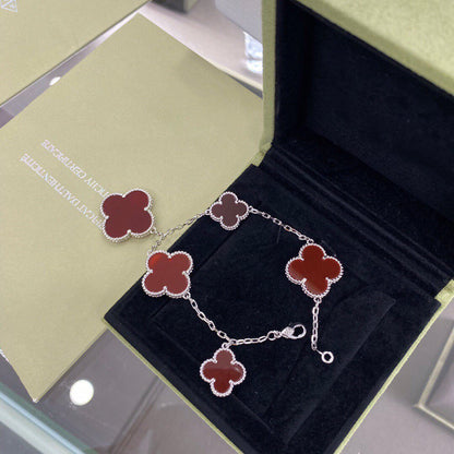 [Lumina]CLOVER 5 MOTIFS SIVLER CARNELIAN BRACELET
