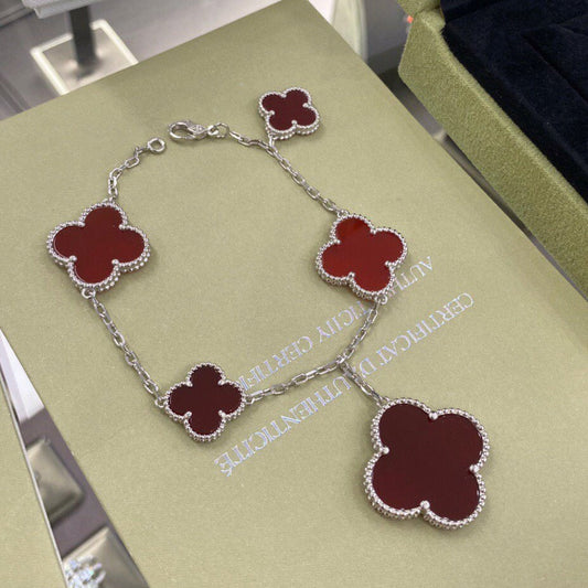 [Lumina]CLOVER 5 MOTIFS SIVLER CARNELIAN BRACELET